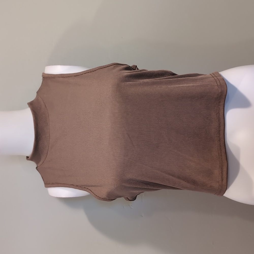 SHEIN Tan Ribbed High Neck Sleeveless Neutral Crop Top Size XL